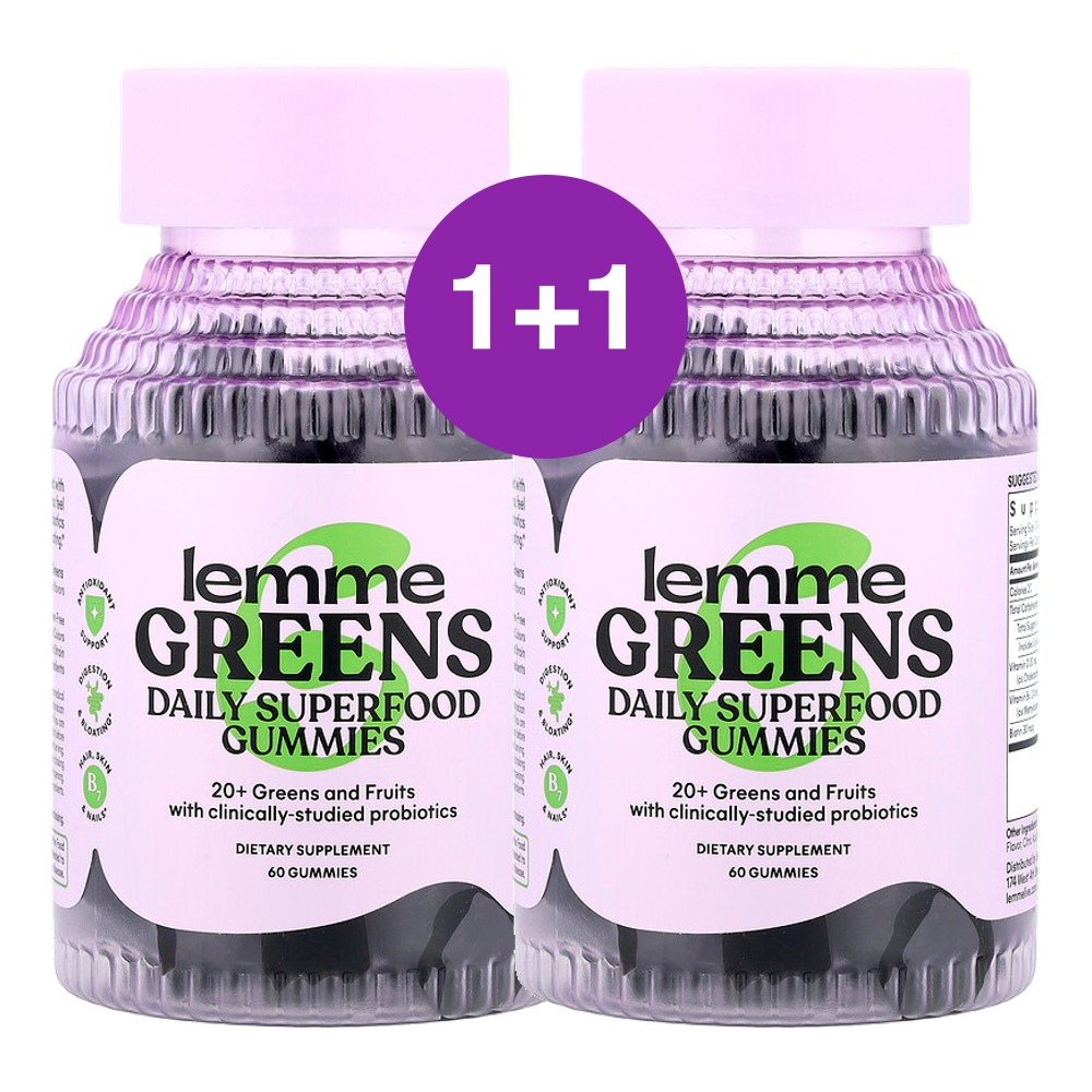 Lemme Greens 데일리 슈퍼 푸드 구미젤리 베리 녹색 채소 60개입, 2개 - 상품 이미지
