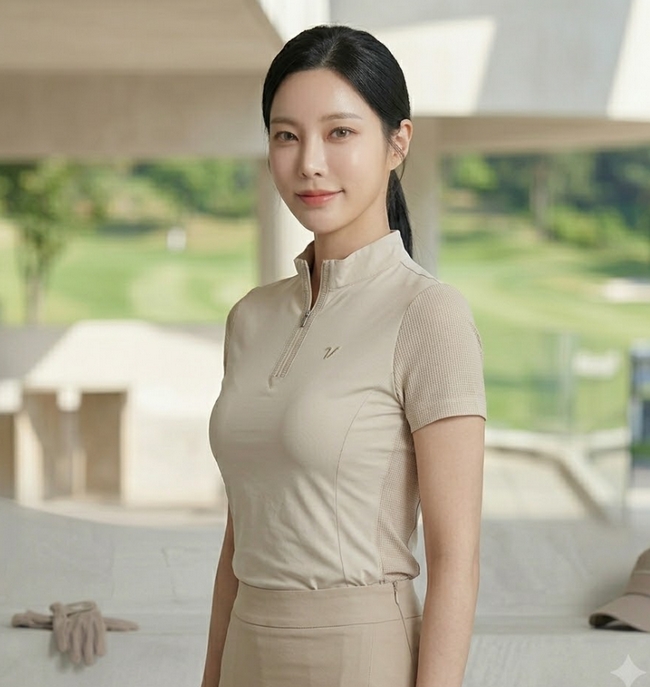 볼빅 골프 여름 여자 UV차단 메쉬스판 항균 집업 골프룩 반팔 티셔츠 - 상세 이미지 2