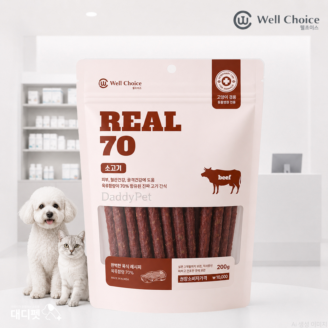 리얼 70 소고기 70% 진짜 고기간식 200g 강아지 고양이 피부 혈관 관절 면역력 간식 - 상품 이미지