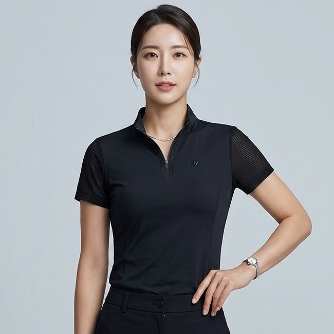 볼빅 골프 여성 여름 메쉬 스판 UV차단 항균 집업 골프 반팔 티셔츠 - 상품 이미지