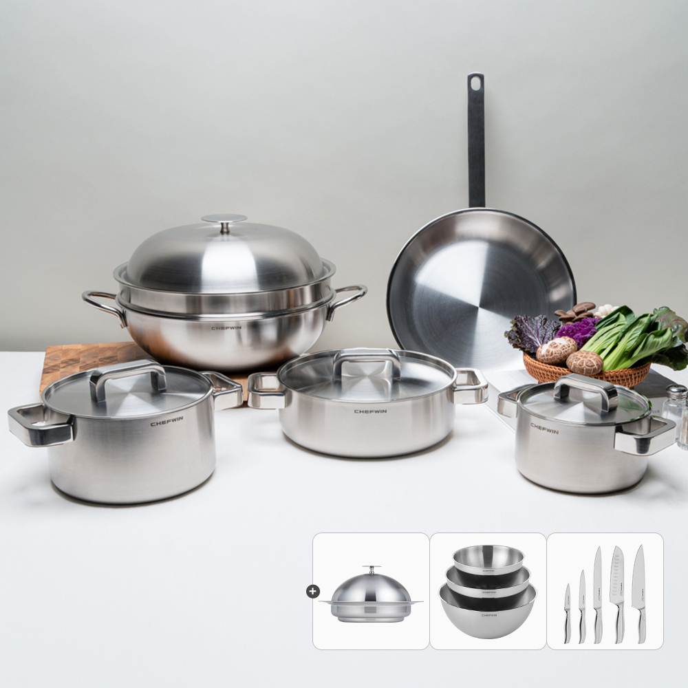 [N단독구성]쉐프윈 316 마스터키친 5종 세트B 16CM양수, 20CM양수, 24CM전골냄비, 32CM 파티웍, 28CM팬 - 상품 이미지