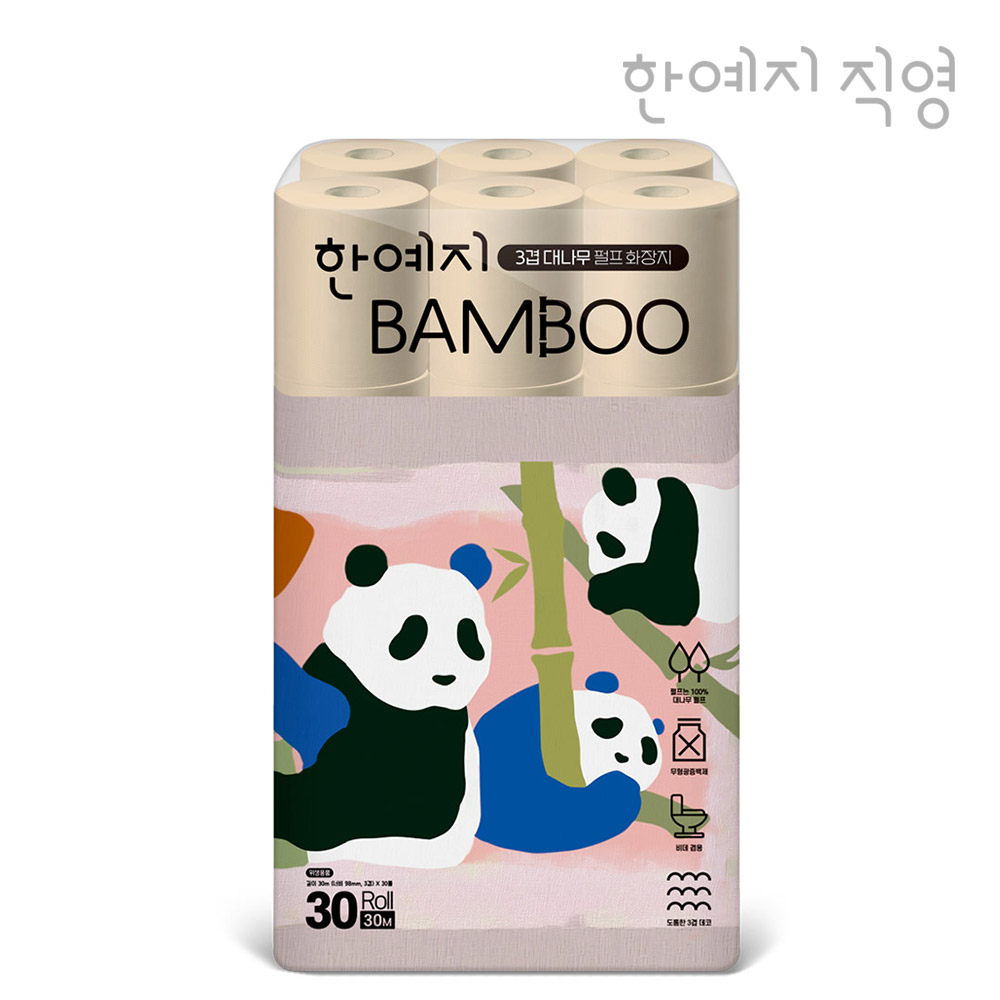 한예지 밤부 먼지없는 3겹 대나무 롤 화장지 지폭 98mm 30m, 30롤, 1팩 - 상세 이미지 2