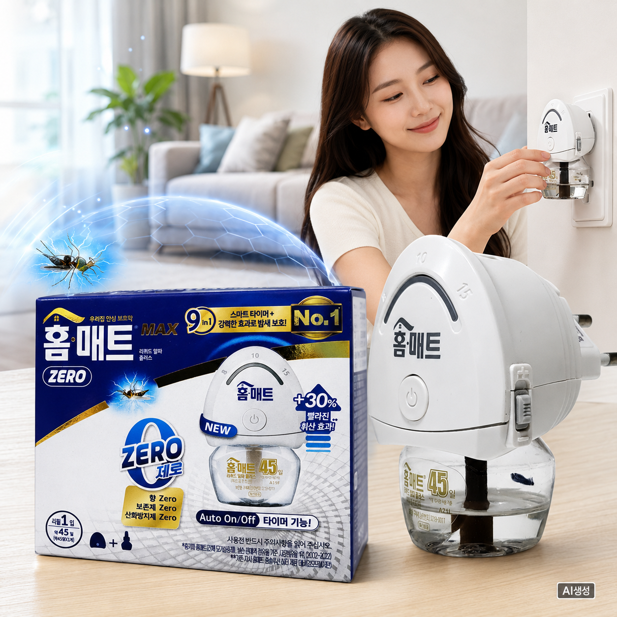 홈매트 리퀴드 맥스 제로 훈증기+45일 리필 1개입 액상 액체 전자 모기향 모기약 교체용 - 상품 이미지