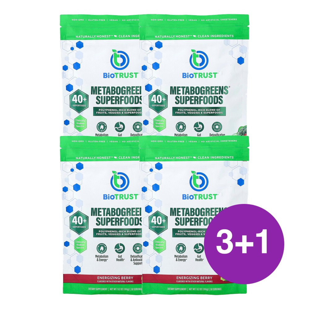 BioTRUST MetaboGreens 슈퍼 푸드 에너자이징 베리 261g, 4개 - 상품 이미지