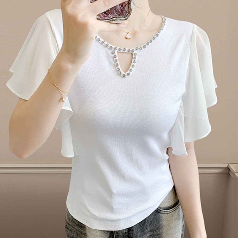 여성 라인댄스복 상의 숄더 망사 플라워 줌바 의상 블랙 S - 상세 이미지 2