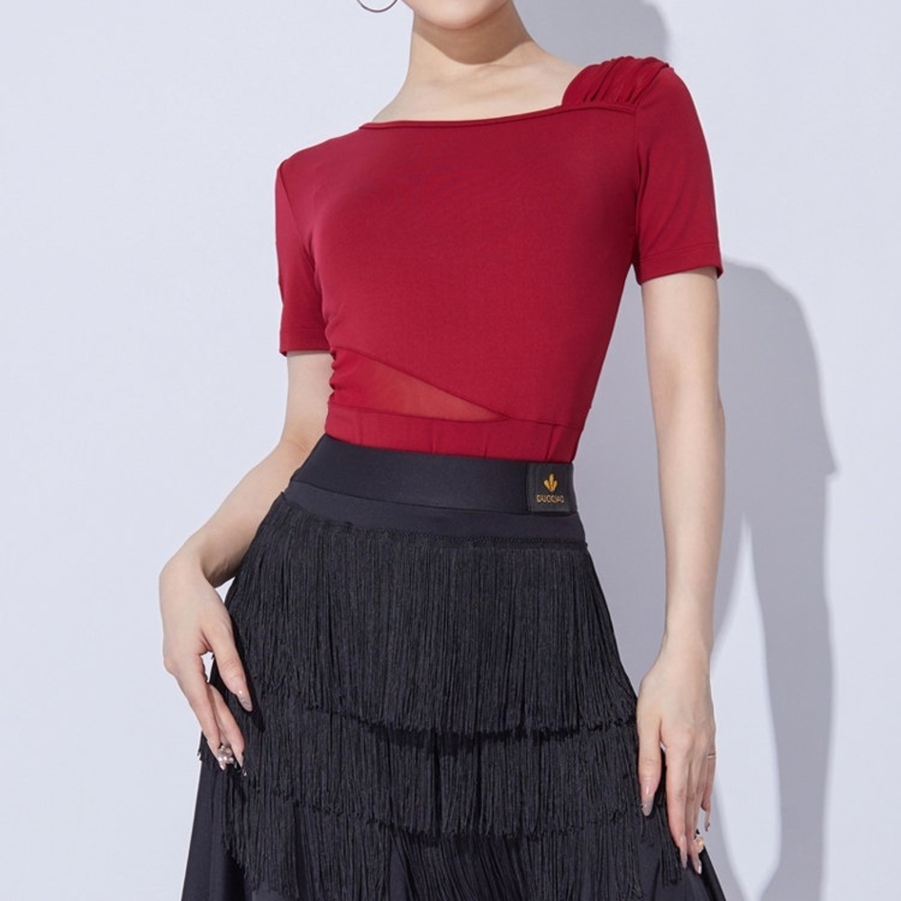 라인댄스복 여성 상의 힙스카프 블랙 반팔 M - 상세 이미지 3