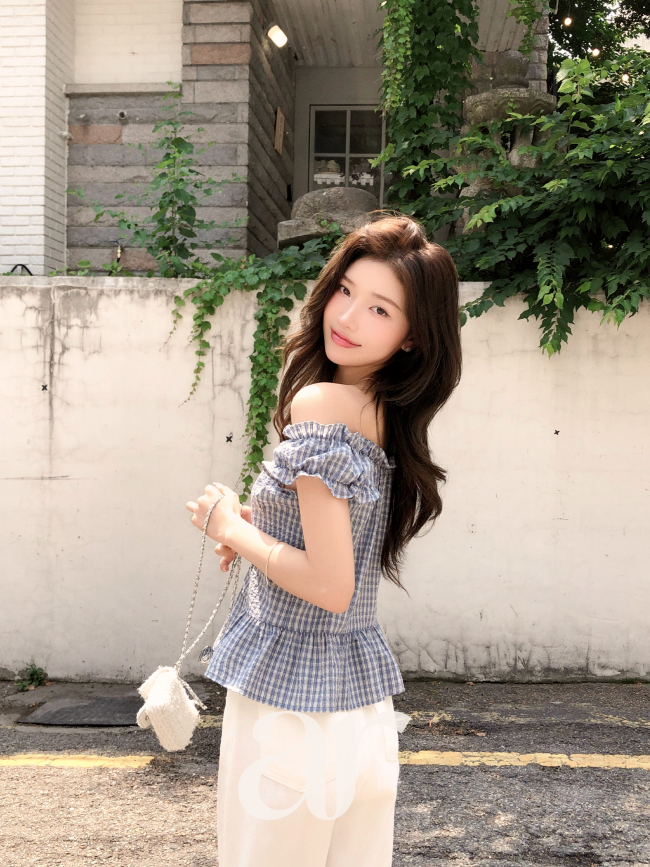 (국내제작) 프릴 체크 나시 오프숄더 블라우스 bs8821 이미지 7