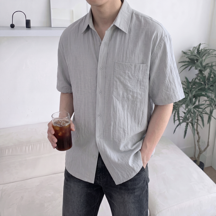 남자여름셔츠 나일론셔츠 남성반팔셔츠 남자오버핏남방 - 상세 이미지 5