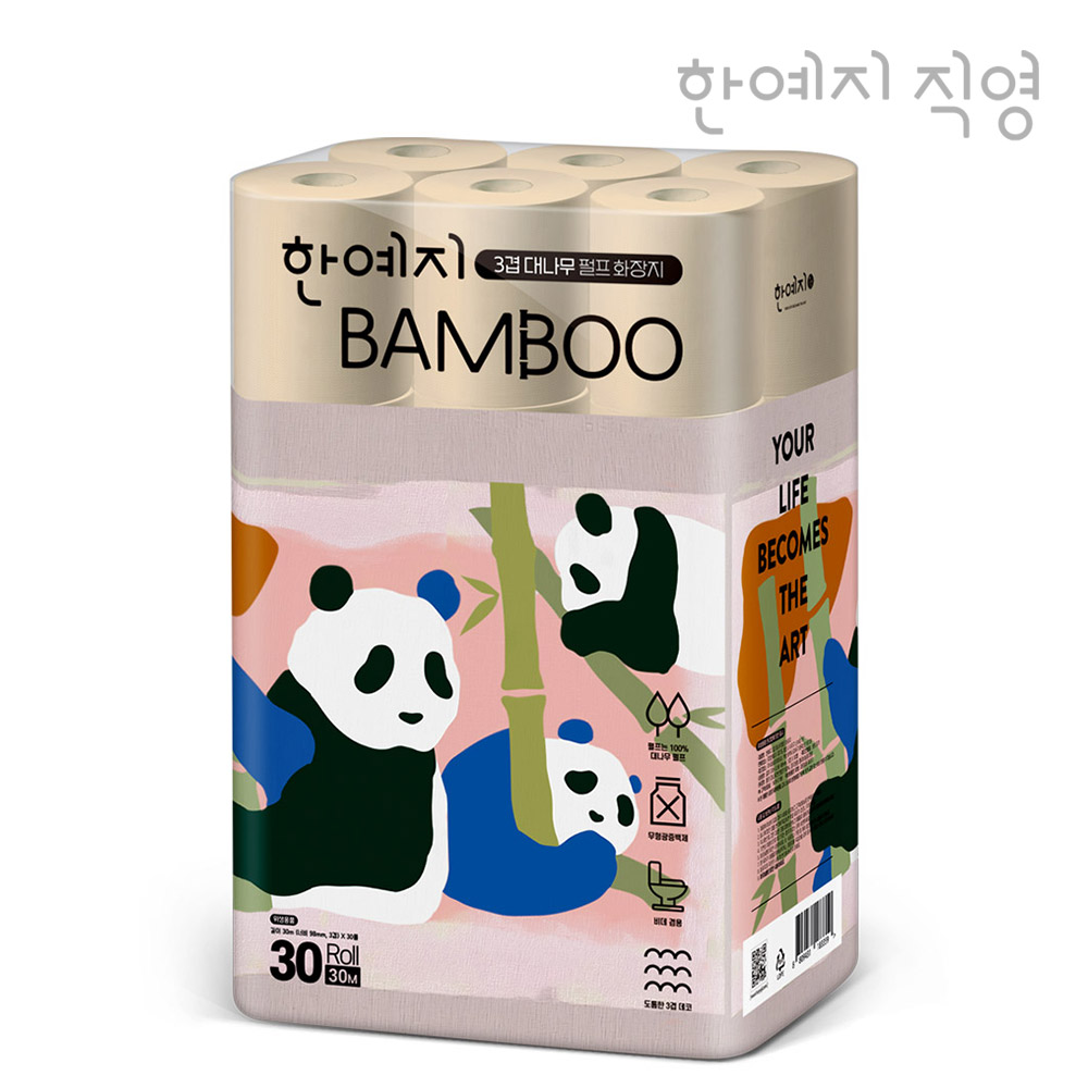 한예지 밤부 먼지없는 3겹 대나무 롤 화장지 지폭 98mm 30m, 30롤, 1팩 - 상품 이미지