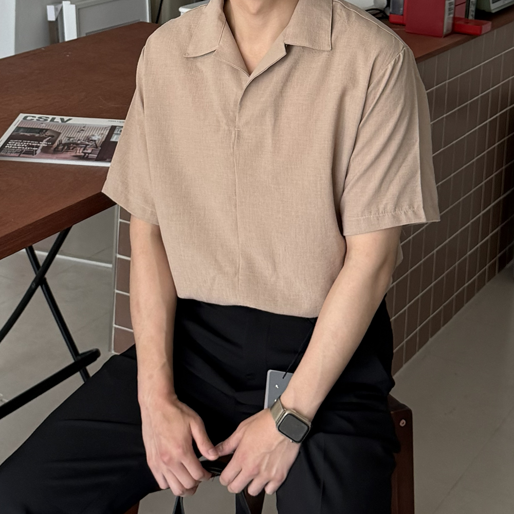남자 반팔 셔츠 오버핏 구김없는 오픈카라 쿨 남방 남성 셔츠 - 상품 이미지