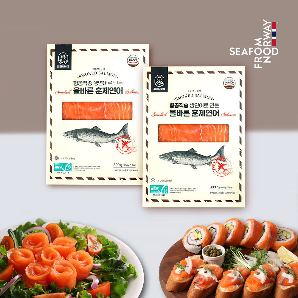피터씨마켓 ASC인증 항공직송 생연어로 만든 올바른 훈제연어 300g, 2개 - 상품 이미지