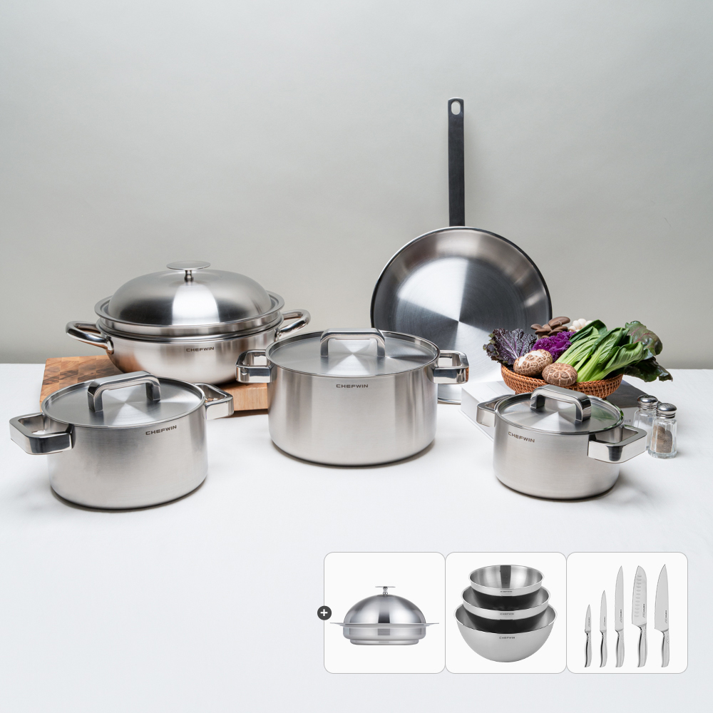 [N단독구성]쉐프윈 316 마스터키친 5종 세트A 16CM양수, 20CM양수, 24CM양수, 28CM 파티웍, 28CM팬 - 상품 이미지