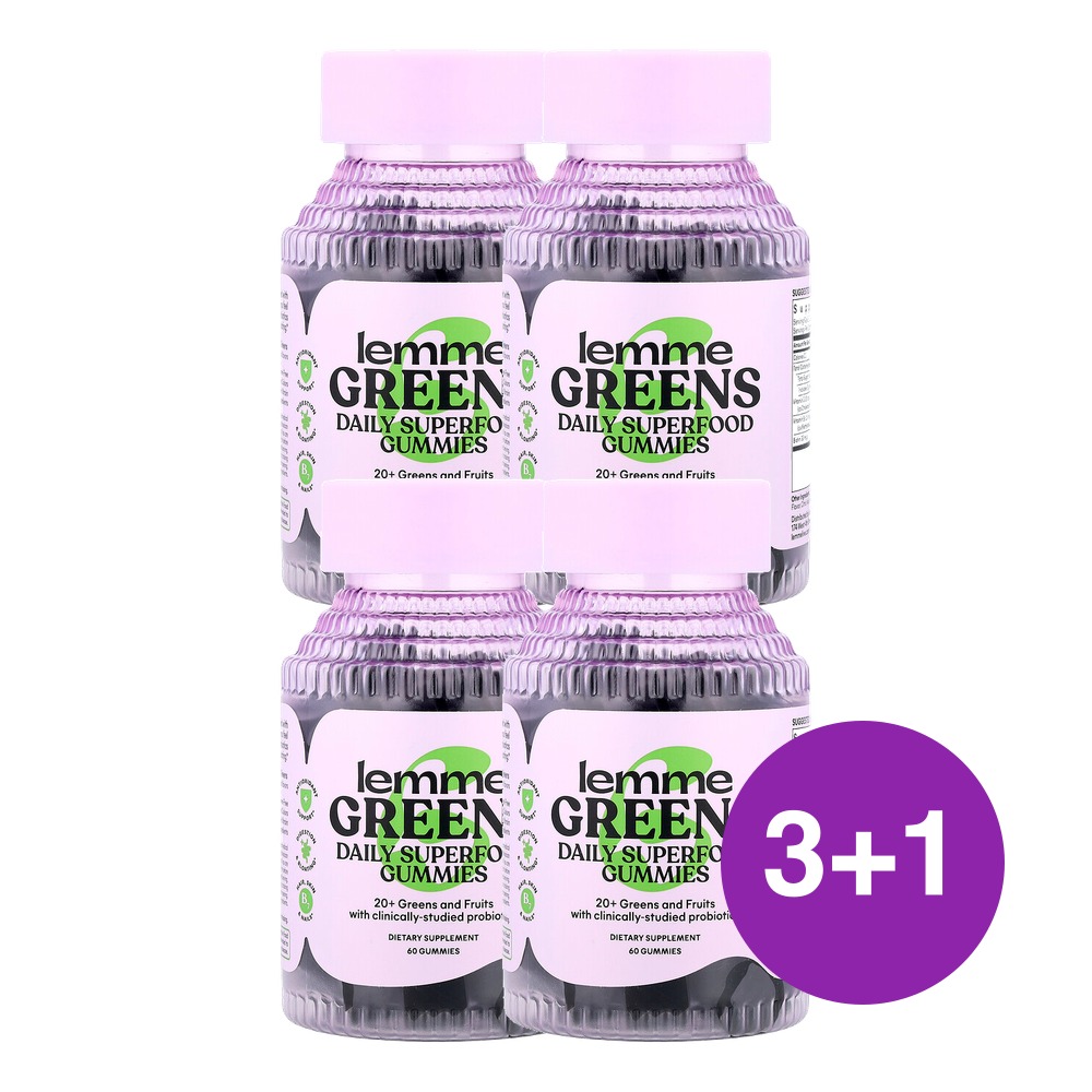 Lemme Greens 데일리 슈퍼 푸드 구미젤리 베리 녹색 채소 60개입, 4개 - 상품 이미지