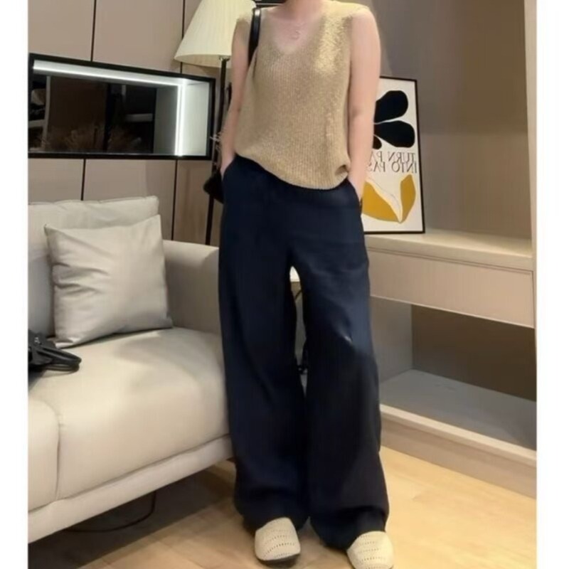 여성 화이트 린넨 와이드팬츠 캐주얼 루즈핏 통기성 화이트 빅사이즈 3XL - 상세 이미지 2