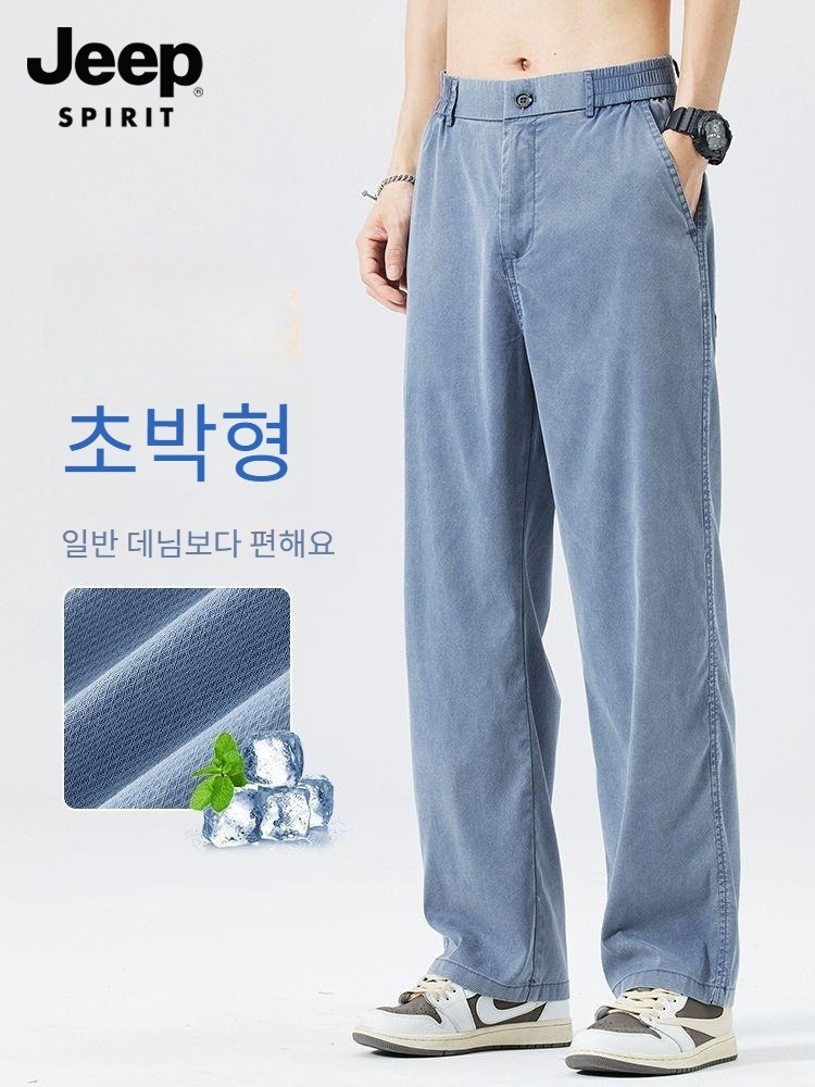 JEEP SPIRIT 남자 여름 청바지 얇은 스트레이트 데님팬츠 - 상세 이미지 2