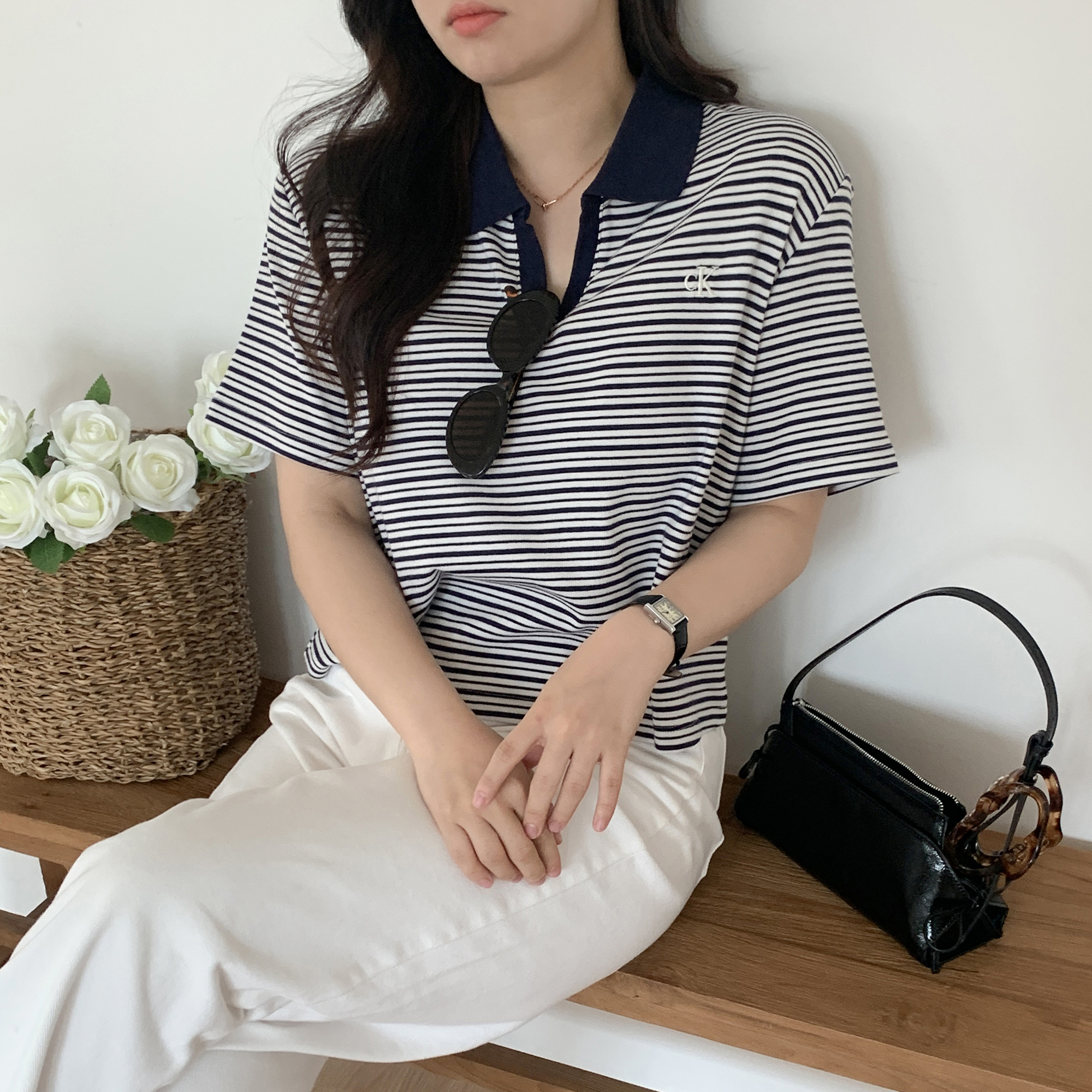 캘빈클라인 여성 카라 티셔츠 반팔 여름니트 이미지 6