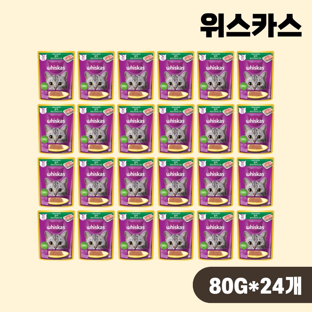 위스카스 파우치 고양이 습식사료 주식 어덜트 참치, 80g, 24개 - 상품 이미지