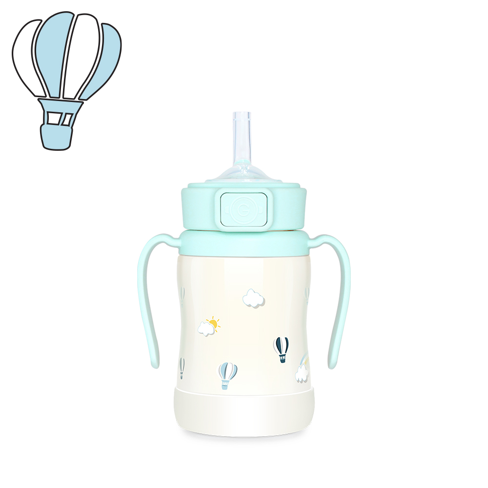 그로미미 유아빨대텀블러 원터치 스텐빨대컵 200ml 스카이벌룬 (크리미블루) - 상세 이미지 2