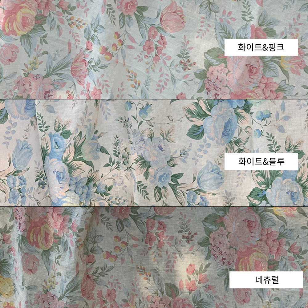 보케리니 풍성한장미 빈티지 21수 린넨100% 꽃무늬 마 원단 앞치마 커튼 테이블보 천 - 상세 이미지 2