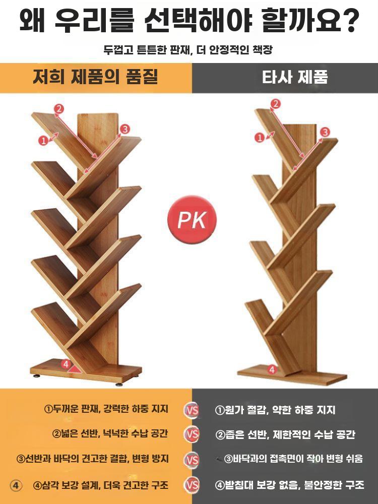 스탠딩 북타워 지그재그 나무 모양 선반 도서관 서재 - 상세 이미지 4
