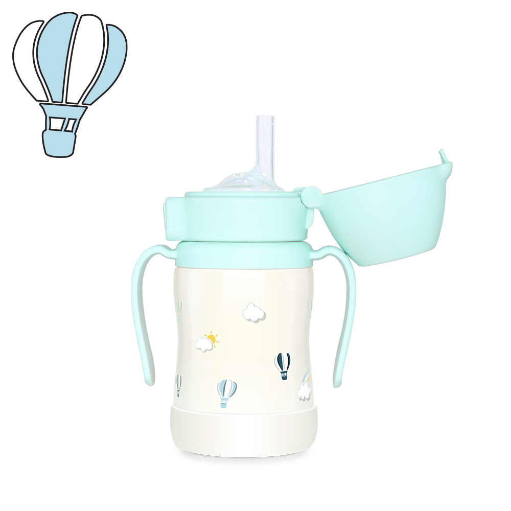그로미미 유아빨대텀블러 원터치 스텐빨대컵 200ml 스카이벌룬 (크리미블루) - 메인 이미지