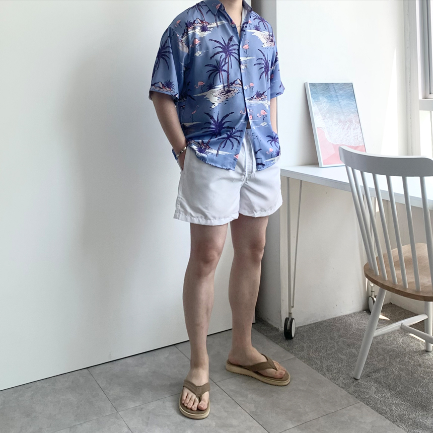 남자 반팔 하와이안 셔츠 여름 반소매 남방 야자수 꽃무늬 바캉스 휴양지룩 신혼여행 이미지 6