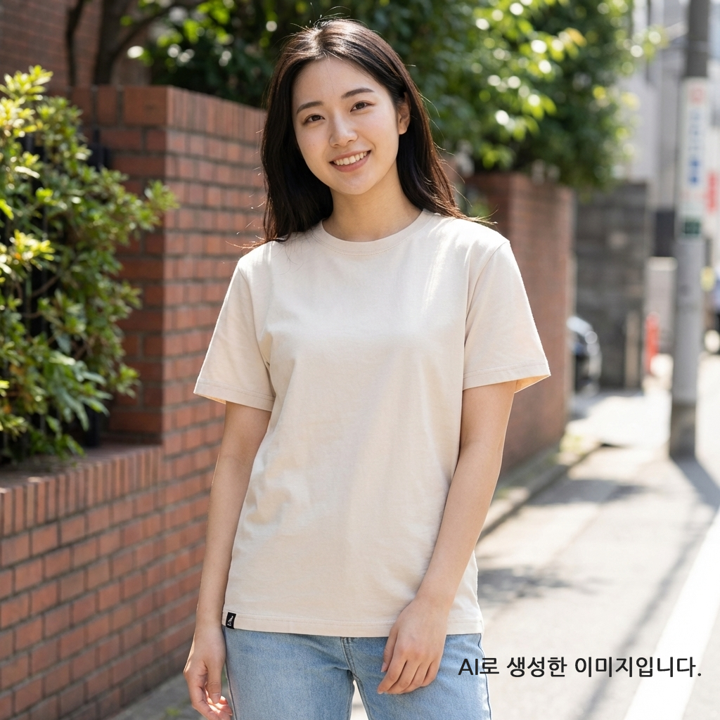 캉골 반팔 티셔츠 남녀공용 K90151 오트밀, S - 상품 이미지