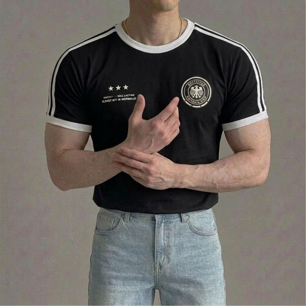 트랙 져지 반팔 티셔츠 머슬핏 링거티 블랙, L 이미지 7