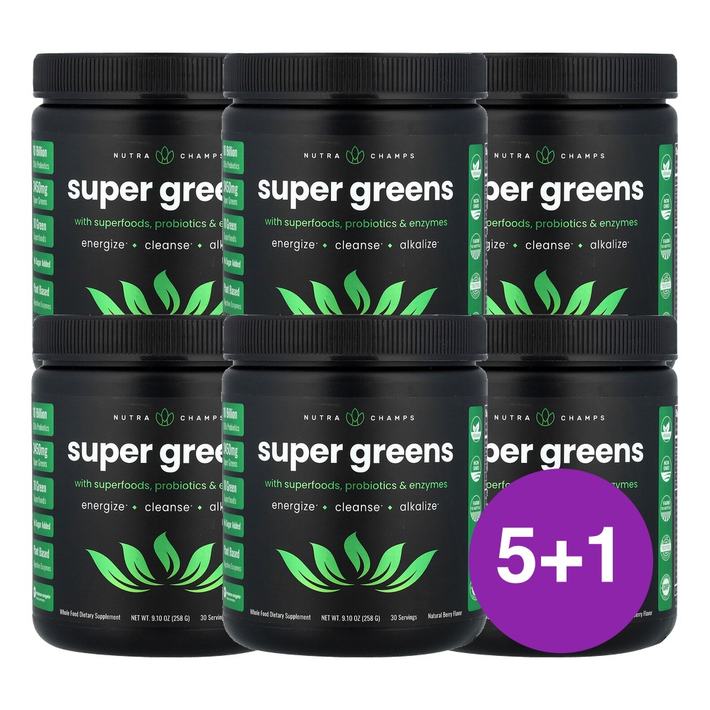 NutraChamps 푸드 효소 함유 슈퍼 그린 천연 베리 맛 258g, 6개 - 상품 이미지