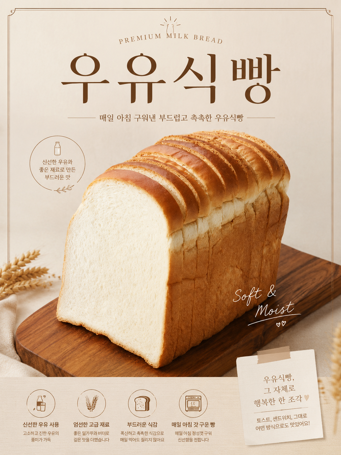 우유식빵 포스터 제작 메뉴 인쇄 디저트 카페 B 반광택 인화지 235g A3 - 상세 이미지 2