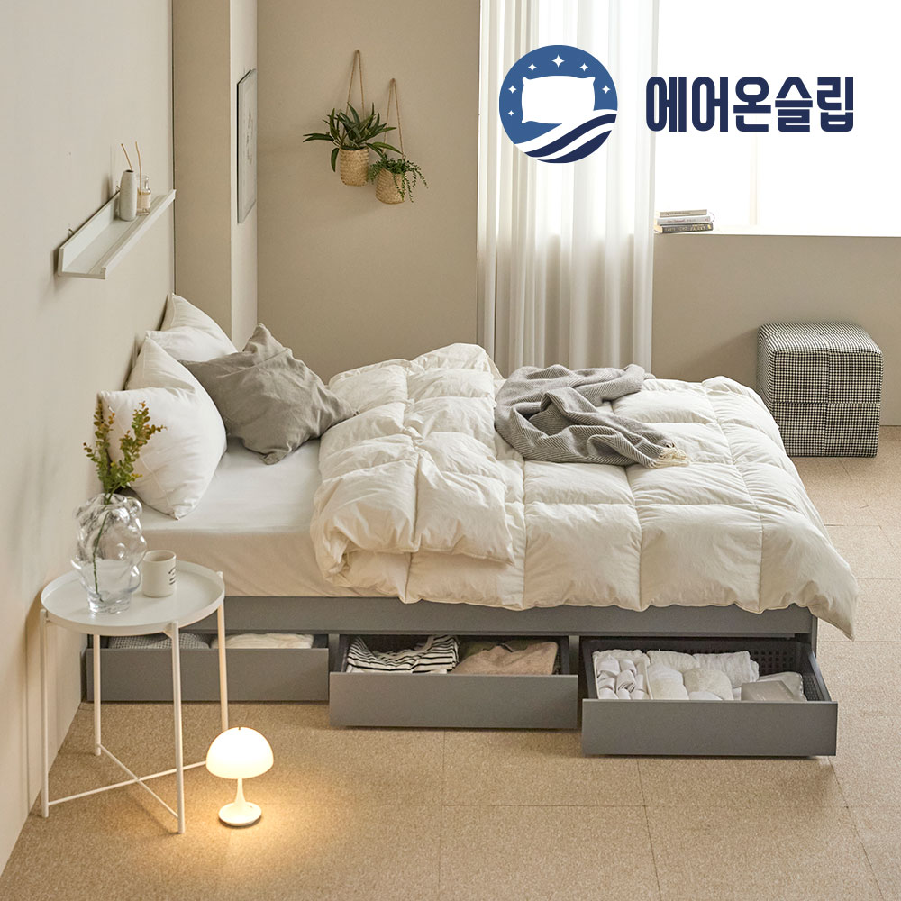 에어온슬립 E0 레이튼 수납 S 싱글침대+와이드선반 3서랍형 라이트오크 온슬립본넬베이직 이미지 6