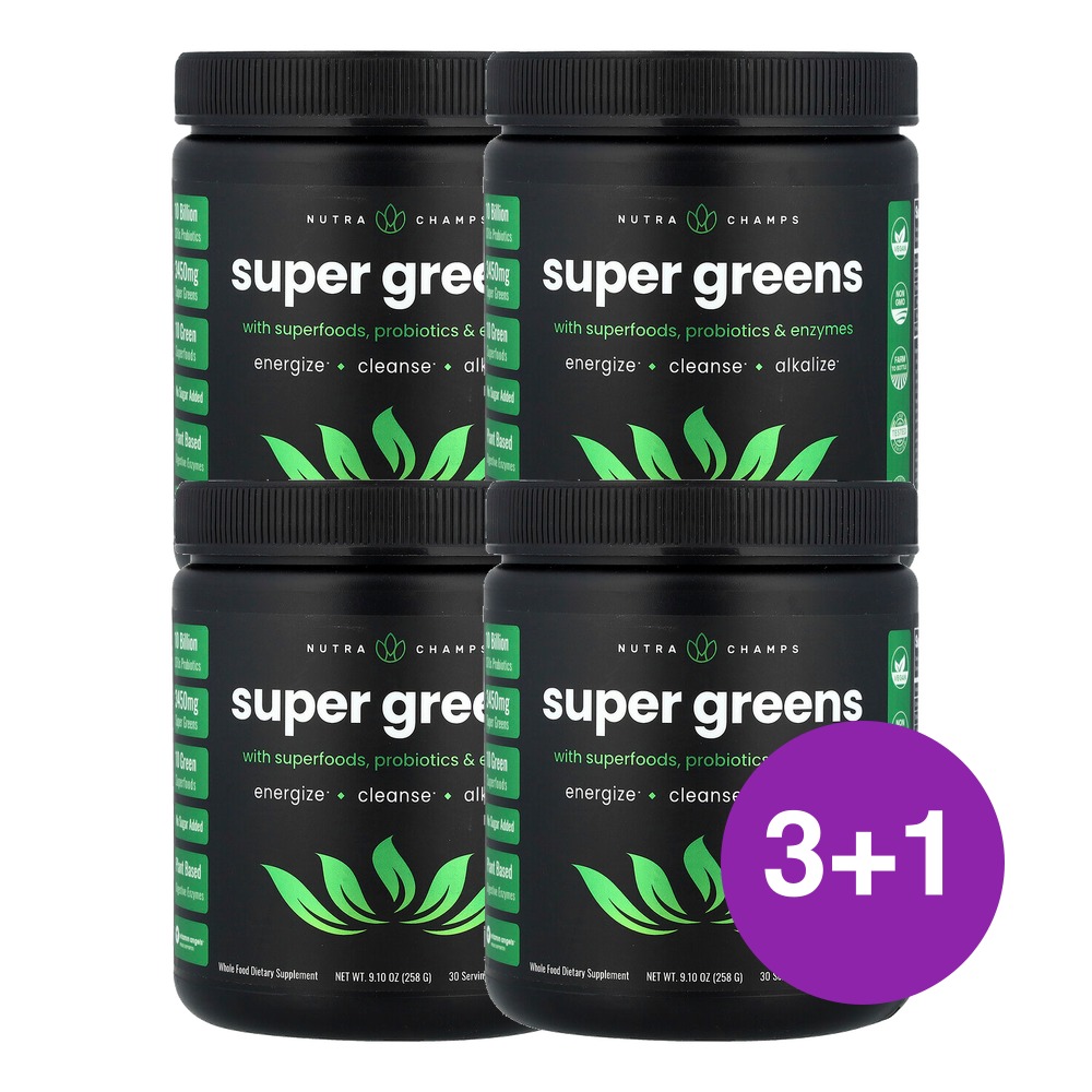 NutraChamps 푸드 효소 함유 슈퍼 그린 천연 베리 맛 258g, 4개 - 상품 이미지