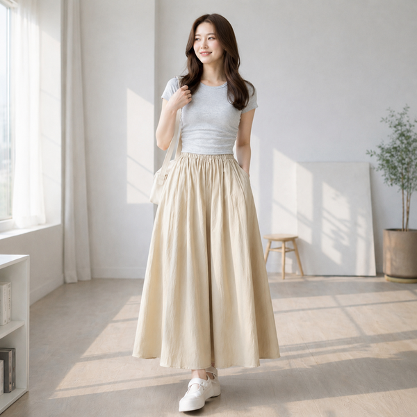 여성 쿨링 플레어 치마바지 여름 밴딩 와이드팬츠 - 상세 이미지 3