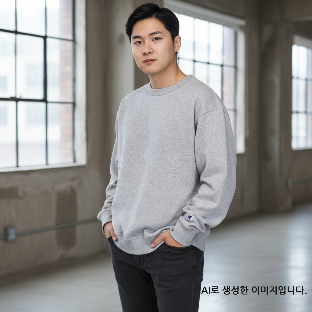 챔피온 로고 맨투맨 파워블렌드 0888 남녀공용 옥스포드 그레이, M - 상세 이미지 4