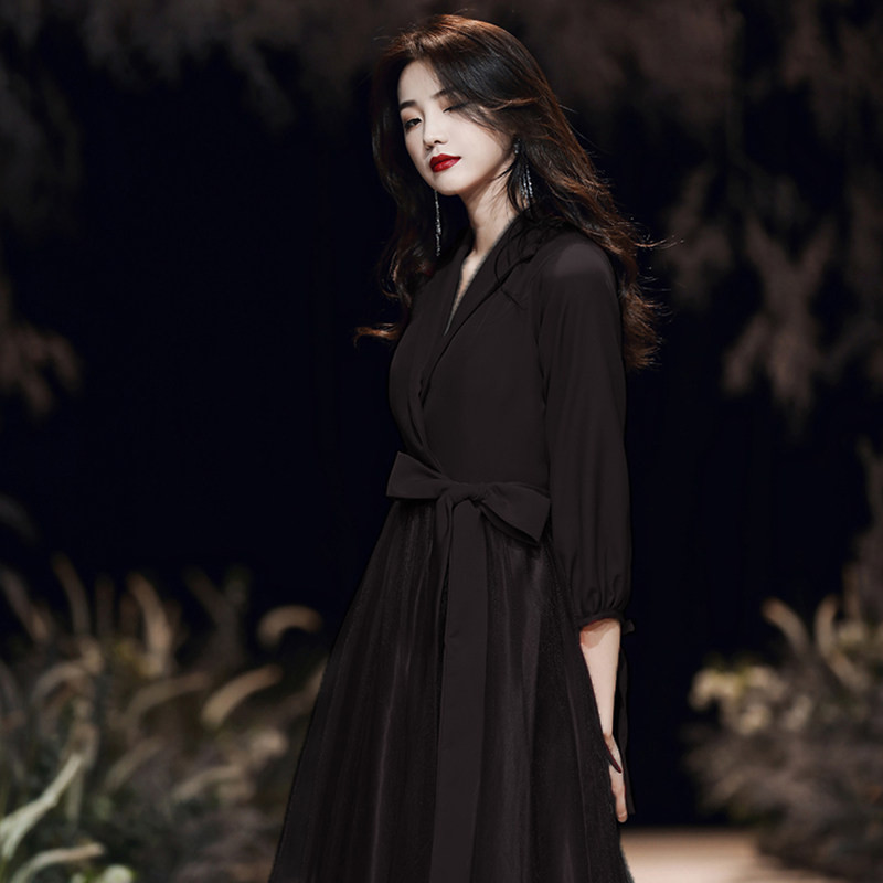 파티 드레스 들러리 원피스 피로연 연주회 이브닝 연주복 블랙 6XL - 상세 이미지 5