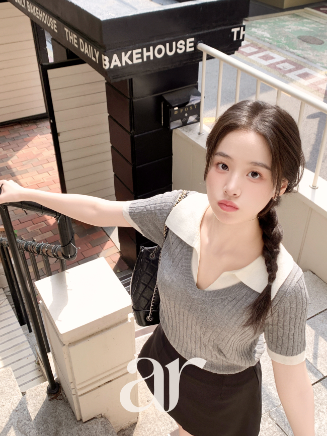 레이어드 배색 카라 케이블 린넨 반팔 니트 nt5565 이미지 7