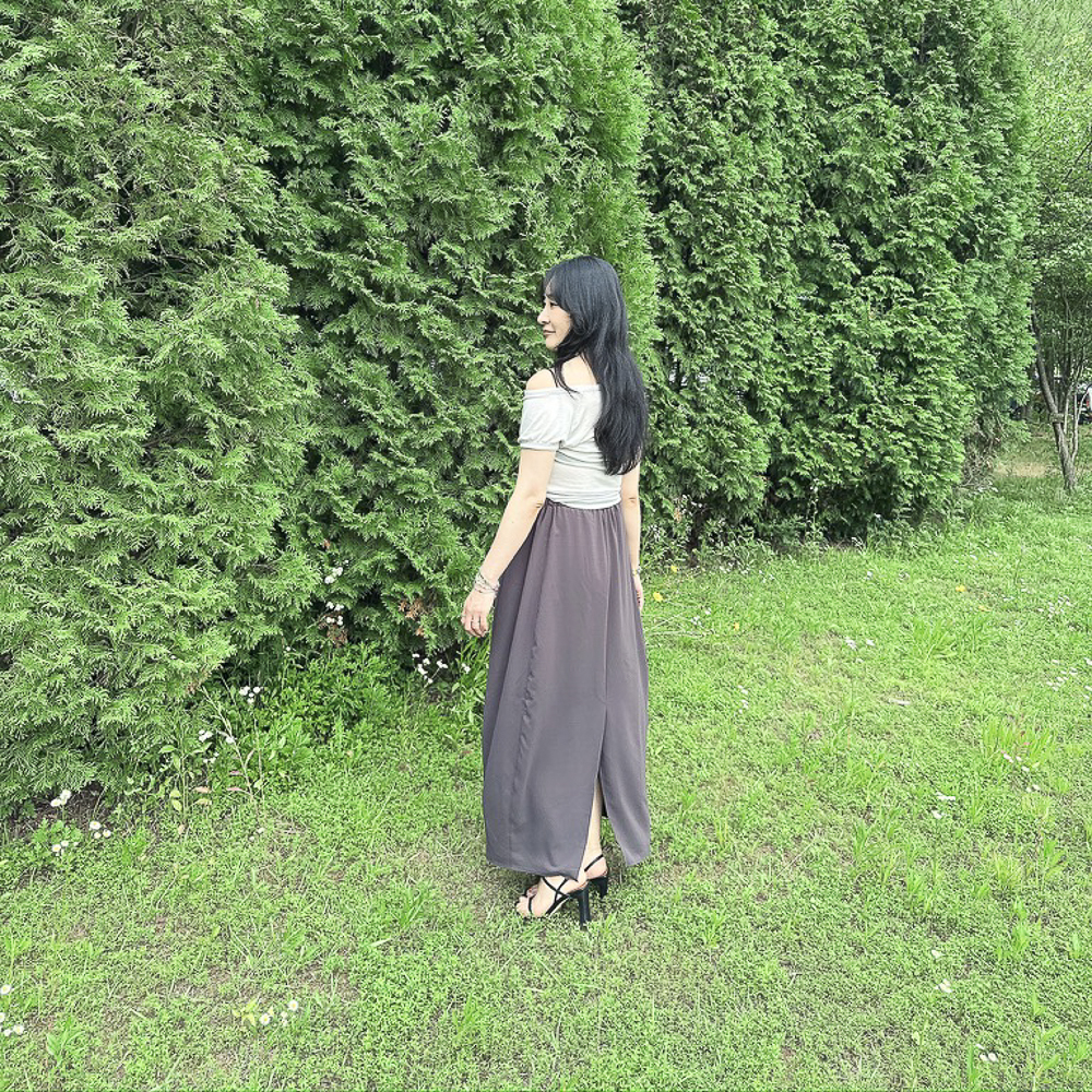 모닝 플로우 세미 배럴 밴딩 롱 스커트 이미지 6