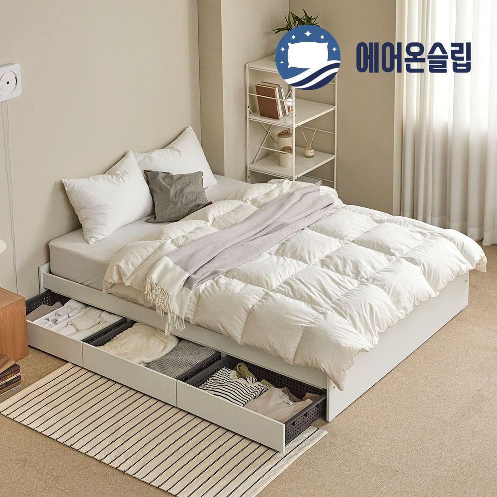 에어온슬립 E0 레이튼 수납 S 싱글침대+와이드선반 3서랍형 라이트오크 온슬립본넬베이직 - 상세 이미지 5