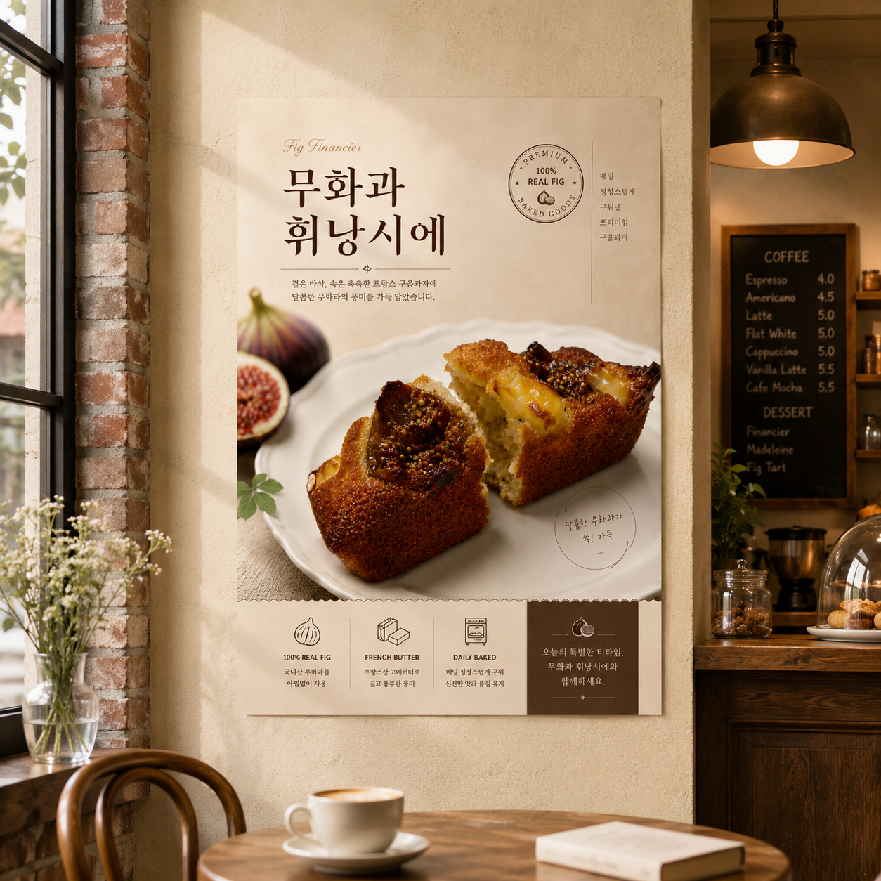 휘낭시에 무화과 포스터 제작 메뉴 인쇄 디저트 카페 B 반광택 인화지 235g A3 - 상품 이미지