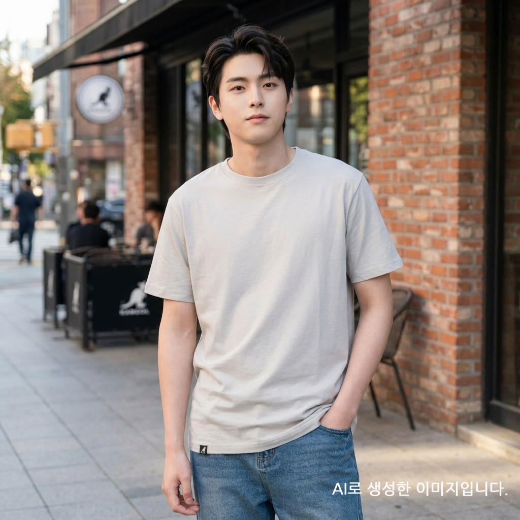 캉골 반팔 티셔츠 남녀공용 K90151 그레이, M - 상세 이미지 5