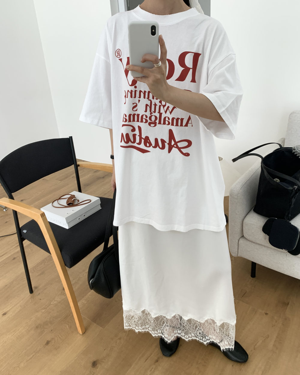 [그레이당일] 로즈 반팔티 5부 6부 여름 코튼 팔뚝커버 빅사이즈 오버핏 박스티 웨어링무드 (3c) - 상세 이미지 2