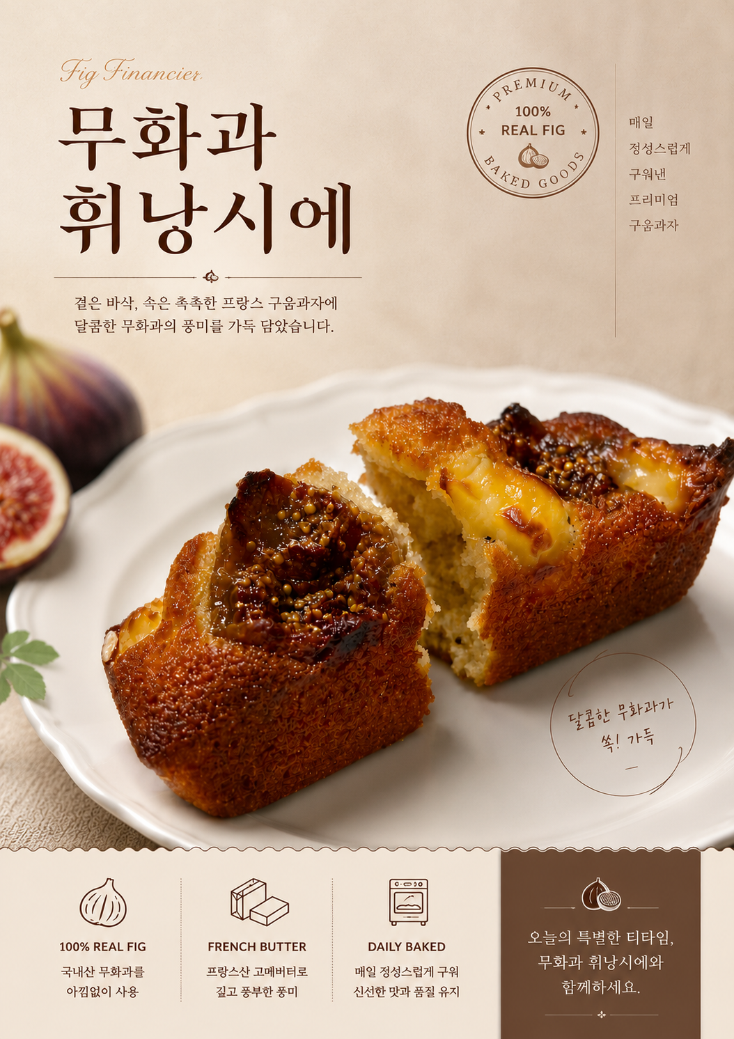 휘낭시에 무화과 포스터 제작 메뉴 인쇄 디저트 카페 B 반광택 인화지 235g A3 - 상세 이미지 2