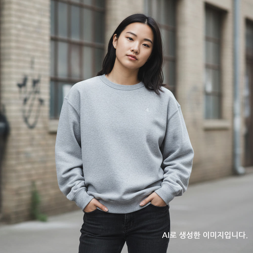 챔피온 로고 맨투맨 파워블렌드 0888 남녀공용 옥스포드 그레이, M - 상세 이미지 3