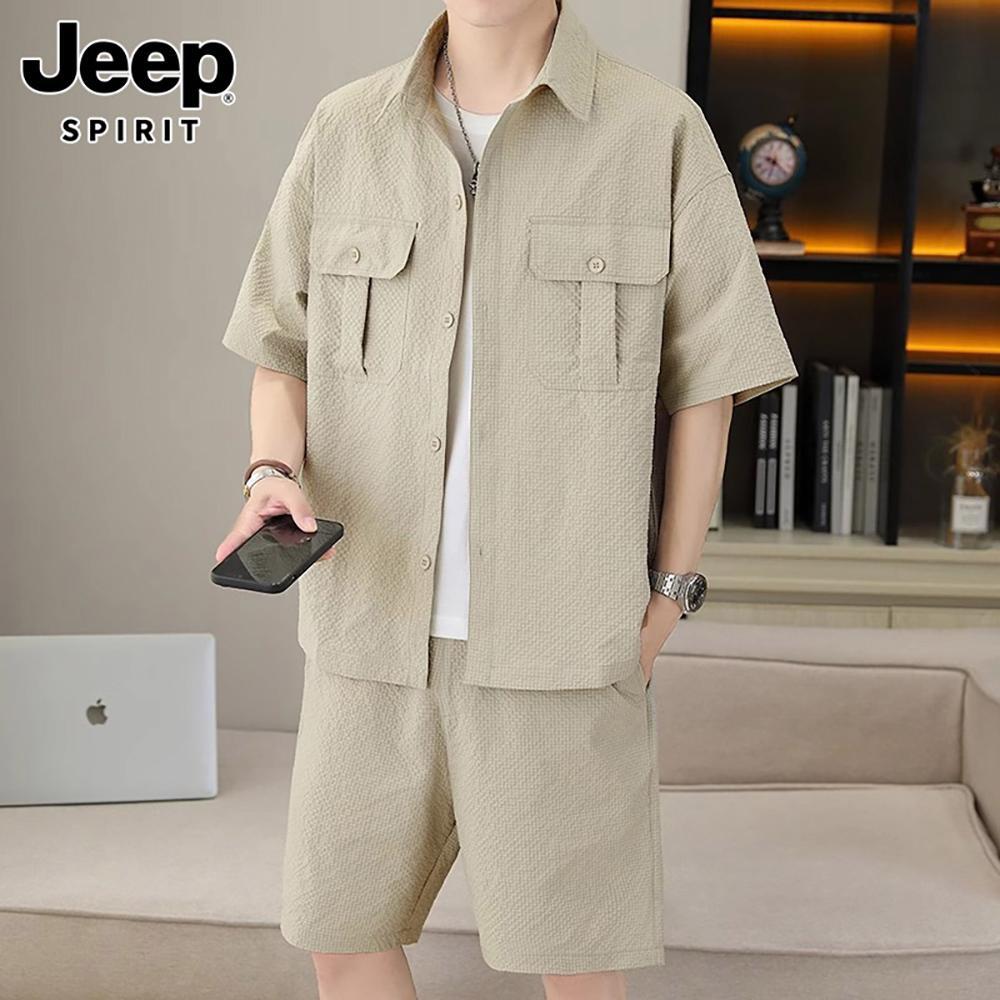 Jeep 지프 남성 반팔 캐주얼 세트 남자 여름 패셔니스타 시크 카고 아이스 얇은 셔츠 - 상세 이미지 3