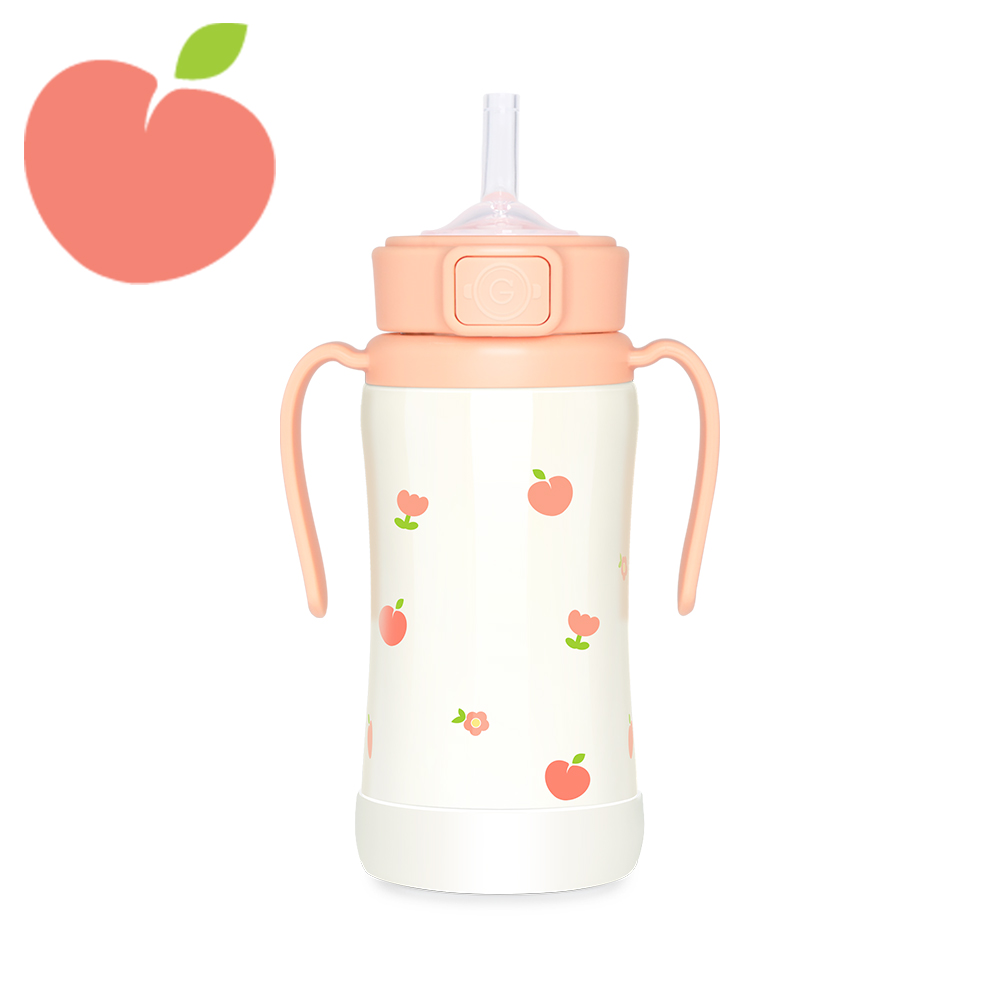 그로미미 피치플라워 원터치 스테인리스 300ml 빨대컵 (로제코랄) - 상세 이미지 2