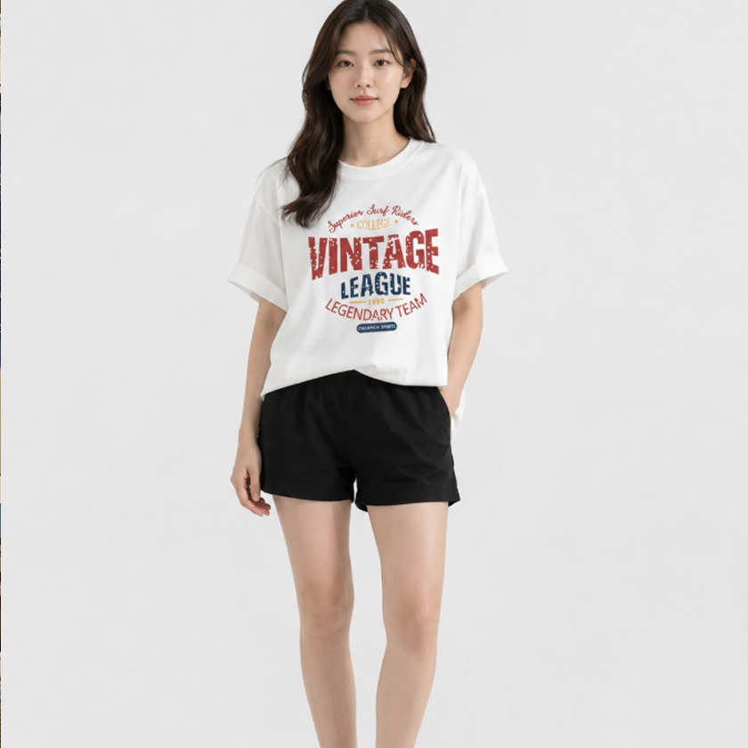 여성 데일리 루즈핏 반팔티 빈티지 리그 레터링 여름 티셔츠 - 상세 이미지 4