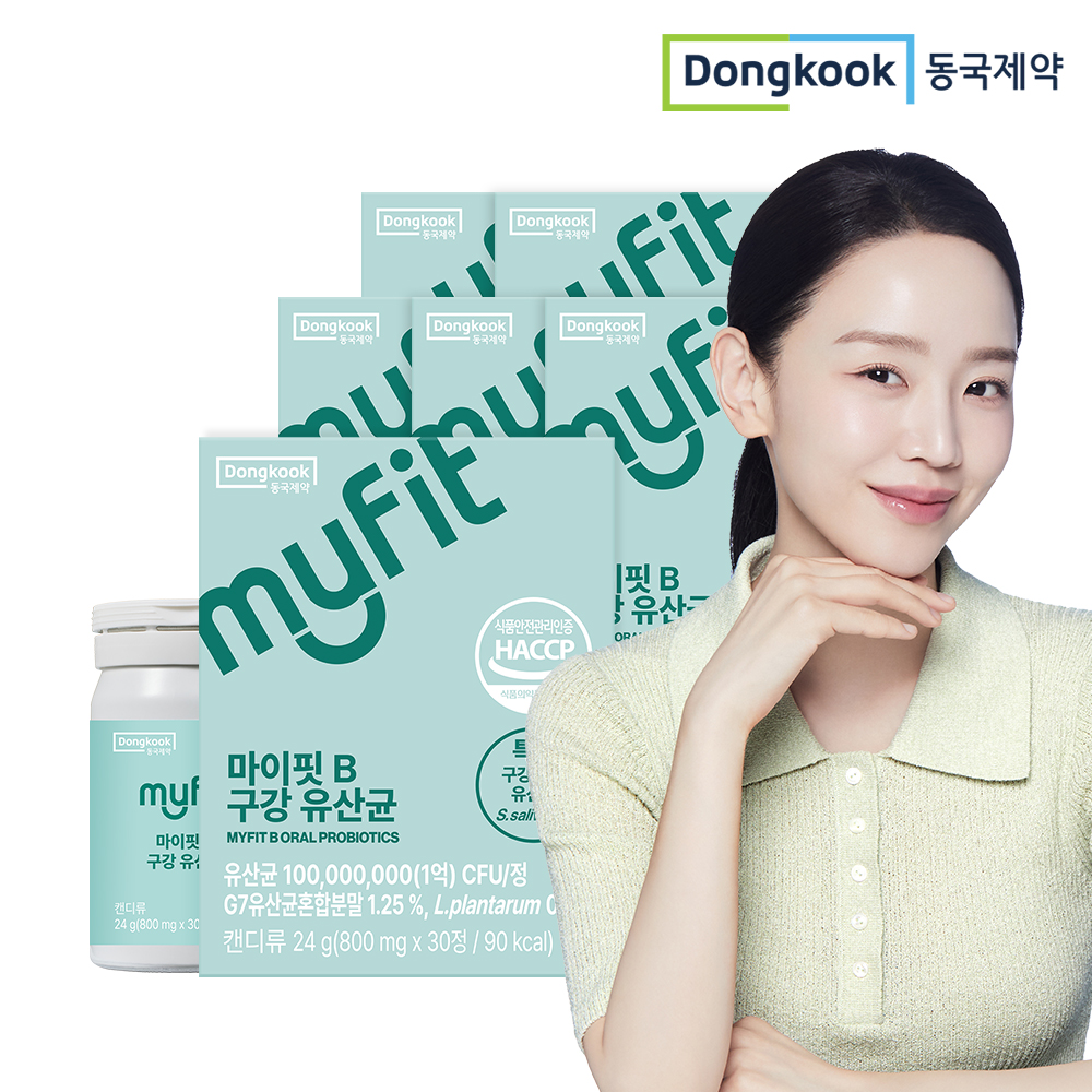 동국제약 마이핏B 구강유산균 특허균주 상쾌한 자일리톨 츄어블 캔디 민트향 30정, 6개 - 상품 이미지