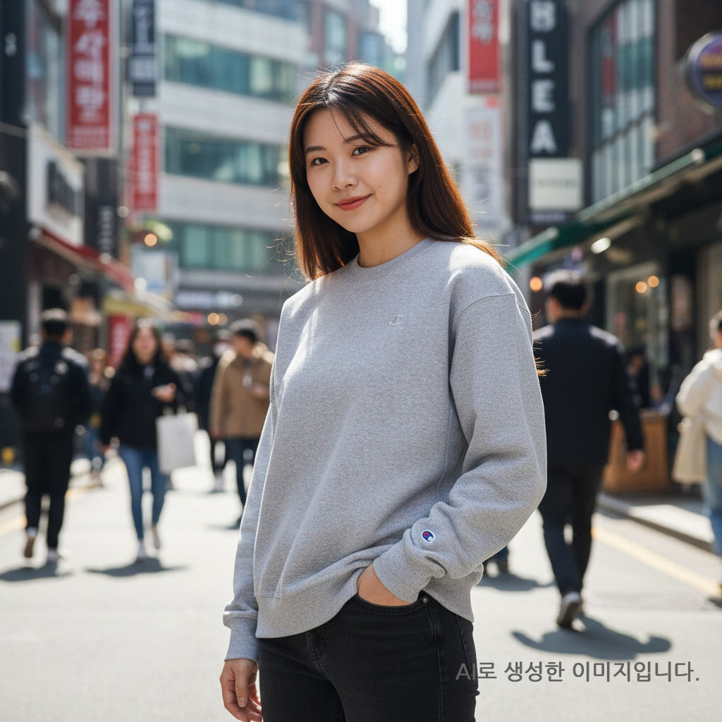 챔피온 로고 맨투맨 파워블렌드 0888 남녀공용 옥스포드 그레이, M - 상세 이미지 5