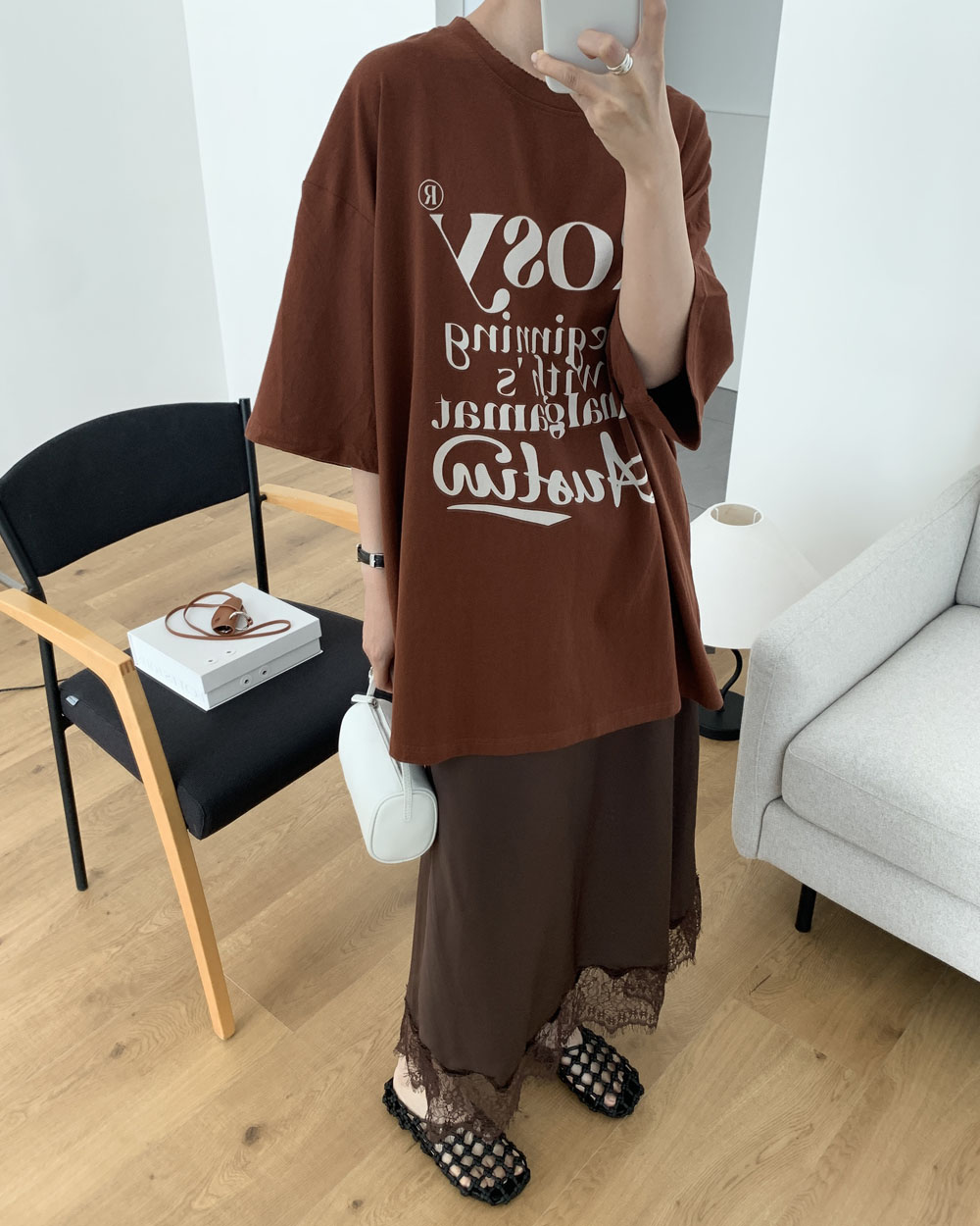 [그레이당일] 로즈 반팔티 5부 6부 여름 코튼 팔뚝커버 빅사이즈 오버핏 박스티 웨어링무드 (3c) - 상세 이미지 5