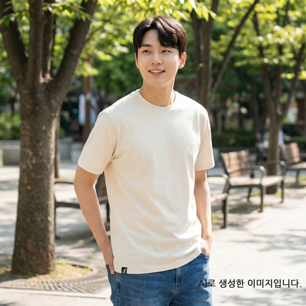 캉골 반팔 티셔츠 남녀공용 K90151 오트밀, XL - 상세 이미지 2